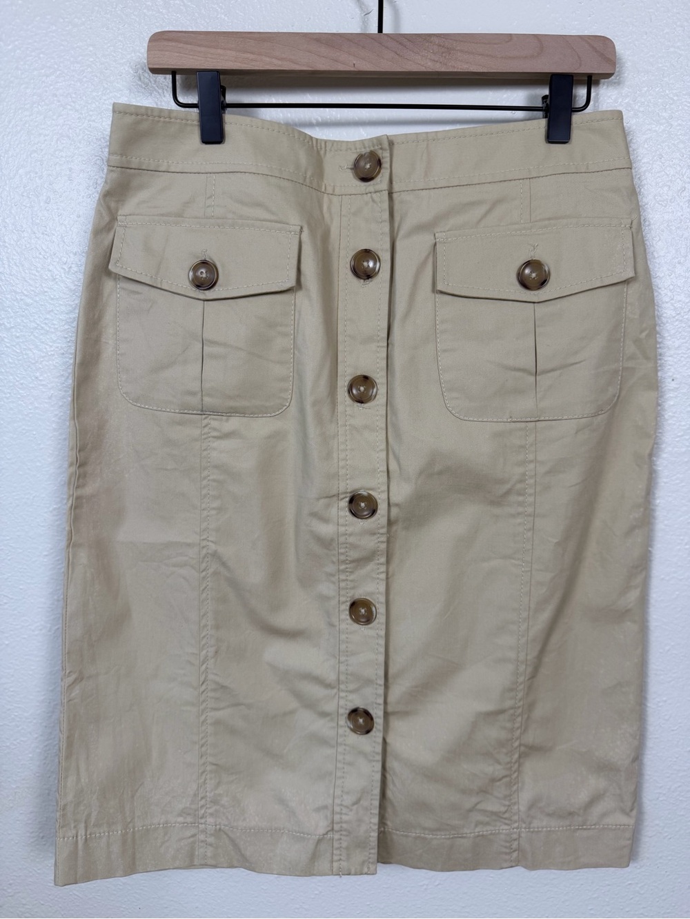 Banana Republic Khaki Button Front Utility Pencil Skirt Size 8